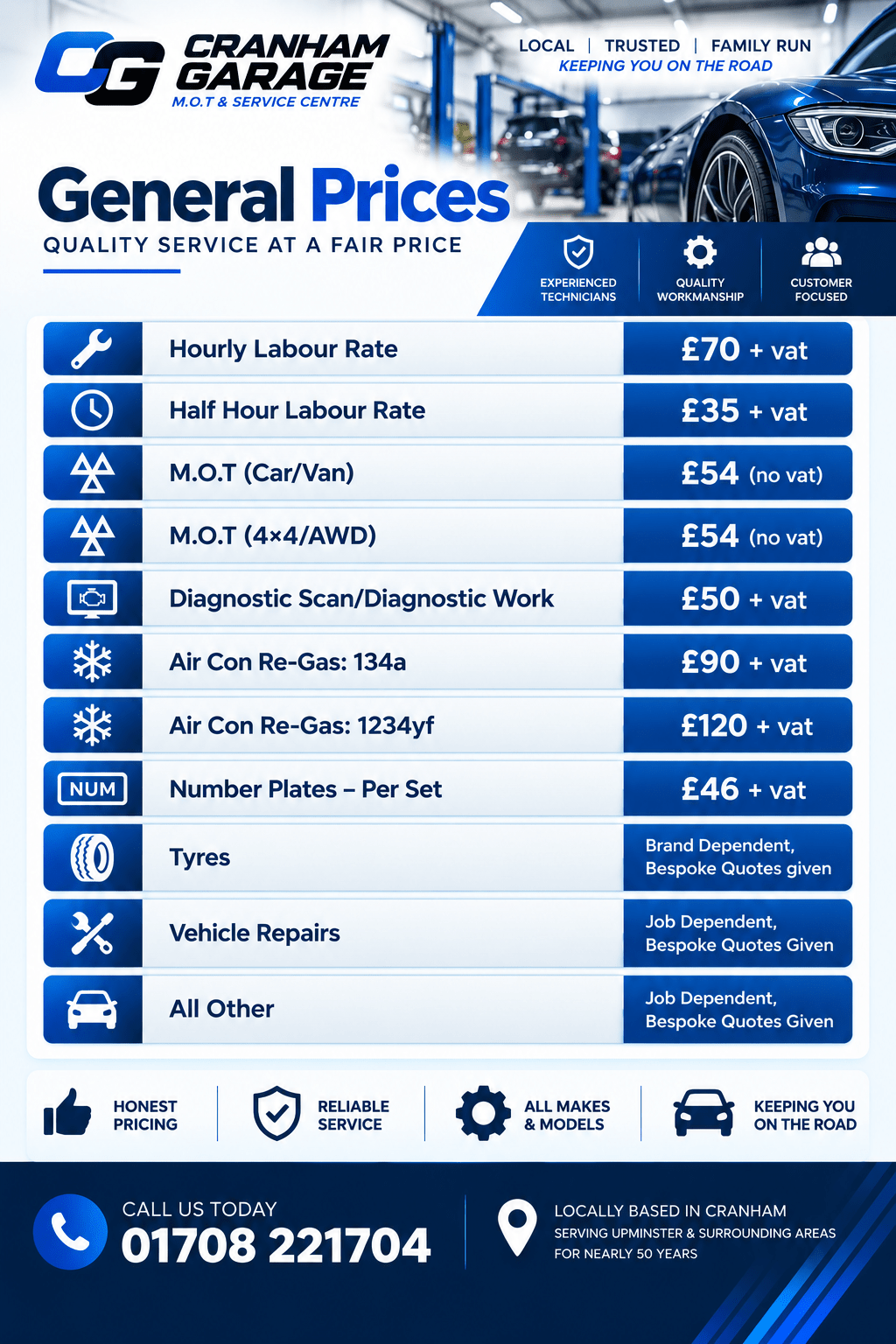 Cranham Garage General Prices